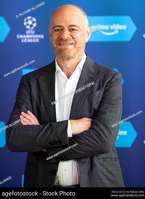 27 July 2021, Bavaria, Munich: Alex Green, Managing Director Sports at Amazon Prime Video EU, takes part in a press conference of Amazon Prime Video