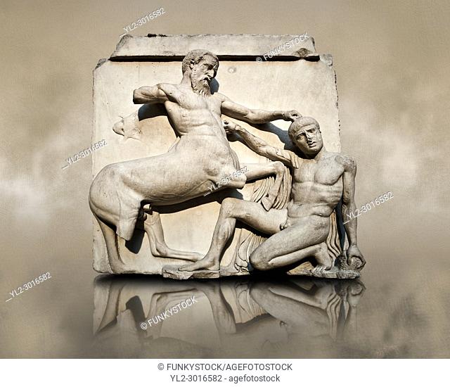 Sculpture of Lapiths and Centaurs battling from the Metope of the Parthenon on the Acropolis of Athens no XXX. Also known as the Elgin marbles