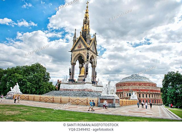 The Albert Memorial and Albert hall, Kensington Gardens, London, England, UK