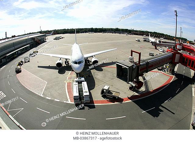 Germany, Berlin, Tegel, airport-terrains, airplanes, overview, Fisheye, capital, airport, airport-street, gangway, passenger-airplane, scheduled flight-stuff