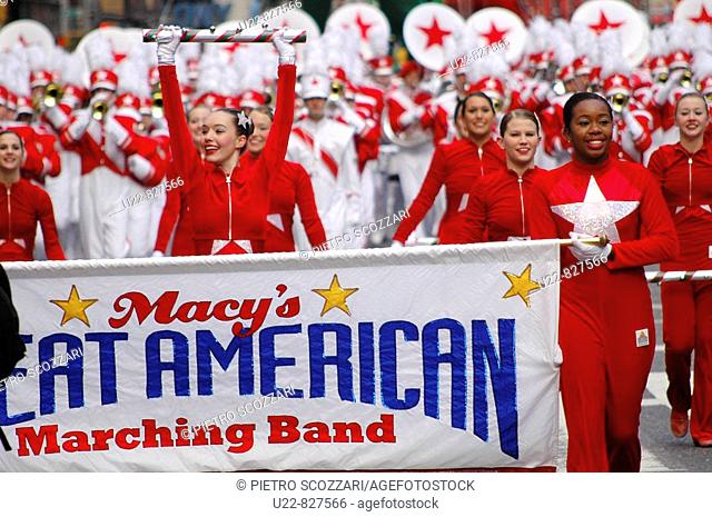 New York City USA, marching band at the Macy's parade