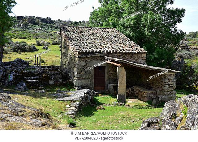 Popular architecture. Watermill (Molino de Serafin) building with granite blocks. Mamoles, Sayago, Zamora Province, Castilla-Leon, Spain