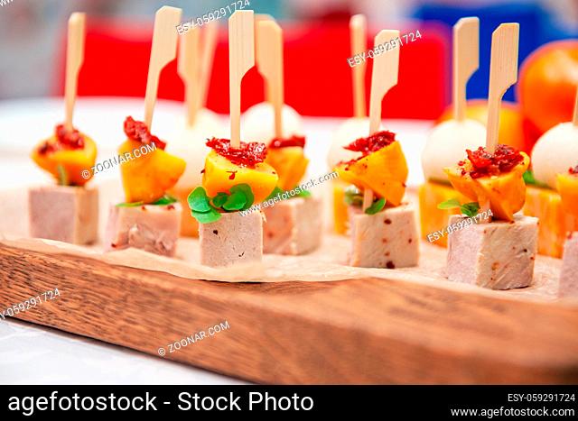 Catering service. Tasty appetizers on the table