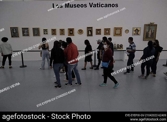 MEXICO CITY, MEXICO - APR 21, 2022: Visitors during a tour of the exhibition at the opening of the replica of Michelangelo's Sistine Chapel in the Apostolic...