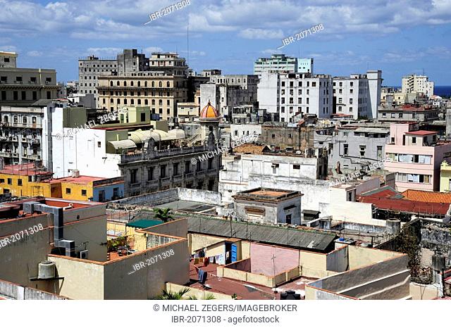 View over the rooftops, historic district of Havana, Habana Vieja, Cuba, Greater Antilles, Caribbean, Central America, America