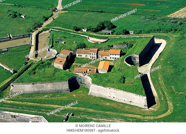 France, Charente Maritime, Ile de Re, towards La Flotte, Fort de la Pree rebuilt by Vauban aerial view