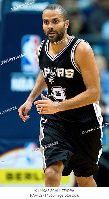 Tony Parker of the San Antonio Spurs in action during the NBA Global Games match between Alba Berlin and San Antonio Spurs at O2 World in Berlin, Germany