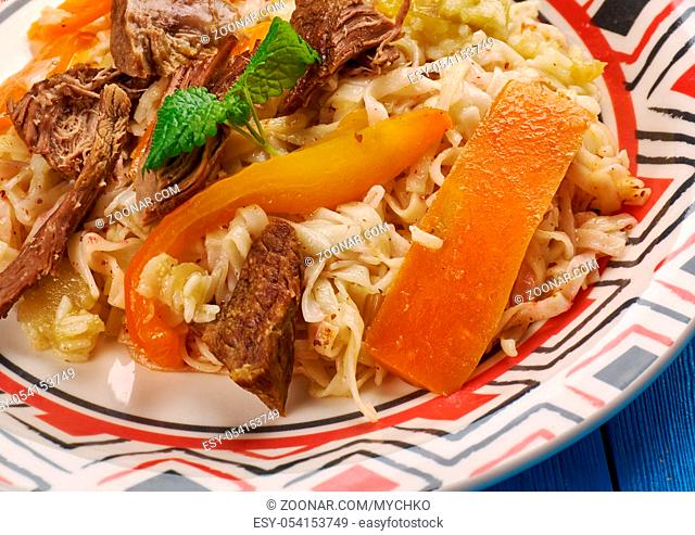 Ugra palov - noodle pilaf , Uzbek Cuisine close up