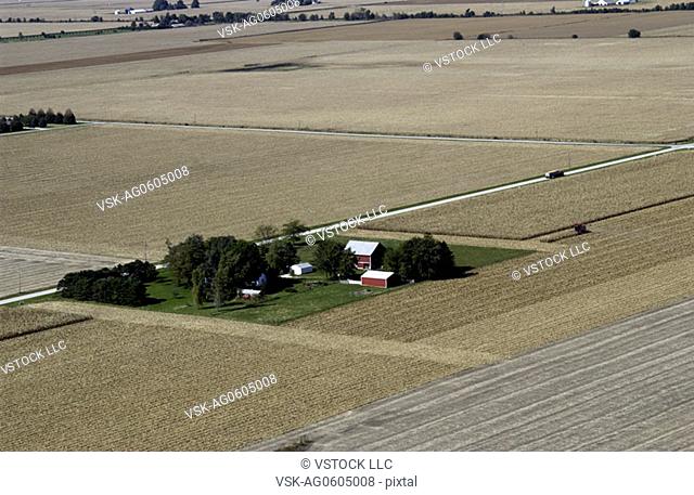 Aerial shot of farm house