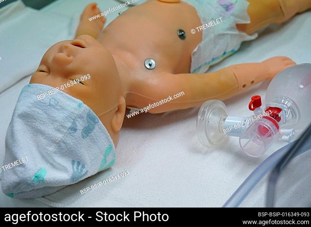 New born mannequin during a pediatric resuscitation simulation workshop