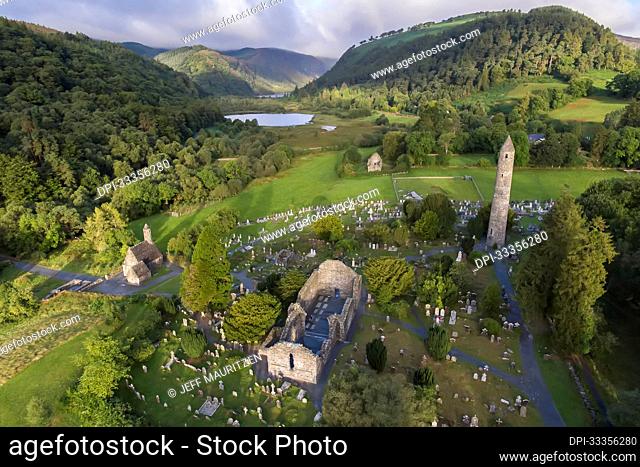 St Kevin's Church at Glendalough (or The valley of the Two Lakes), the site of an early Christian monastic settlement nestled in the Wicklow Mountains of County...