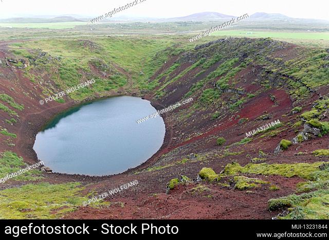 Kerid crater lake, part of the Golden Tour, Grimsnes volcanic field, Tjarnarholar, Reykjanes Langjokull area, Sudurland, Strait of Selfoss, Iceland
