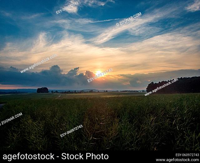 Fantastic sunset at a field in Upper Swabia