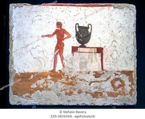 Fresco from the 'Tomb of the Diver' (Tomba del Tuffatore). 480/70 BC - Archaeological Area of Paestum - Salerno, Italy