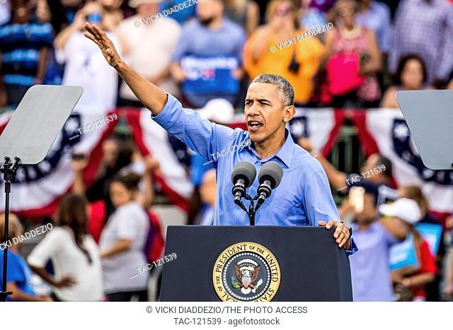 President Barack Obama campaigns for Hillary Clinton on Sunday November 6, 2016 at Heritage Park in Kissimmee, Florida