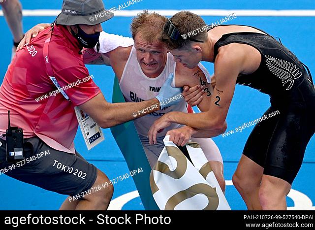 26 July 2021, Japan, Tokio: Triathlon: Olympics, Olympic distance (1.5 km swim, 40 km bike, 10 km run), men at Odaiba Marine Park