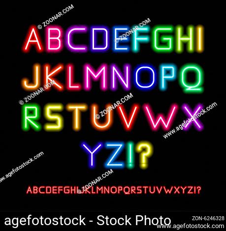 Realistic Neon Tube Letters. Alphabet, Vector illustration
