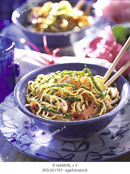 Noodles with chicken and vegetables China