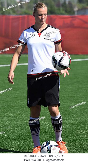 Germany's Alexandra Popp with a ball during a training session at the FIFA Women's World Cup 2015 at the Avenue Bois-de-Boulogne, Laval in Montreal, Canada