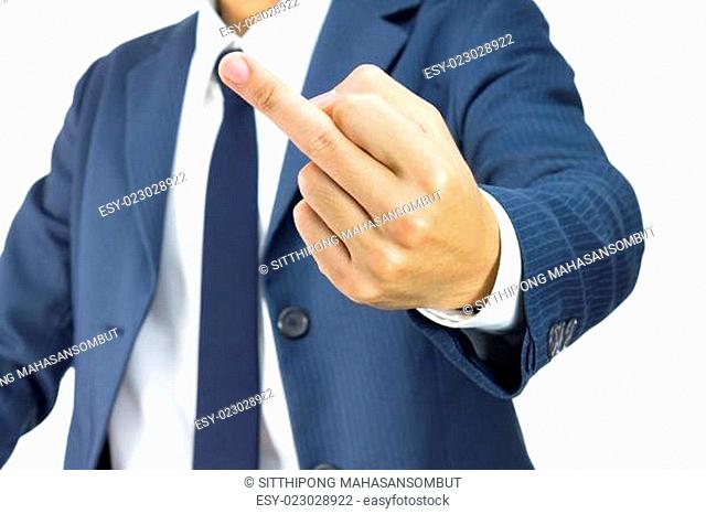Businessman with Middle Finger or Fuck You Sign Isolated on White Background