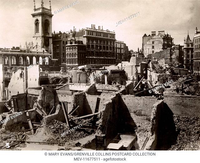 Bomb damage in London - St. Andrews from High Holborn