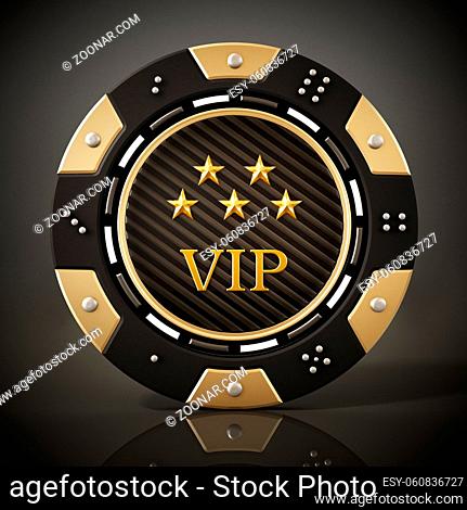 Casino chip on reflective dark background. 3D illustration