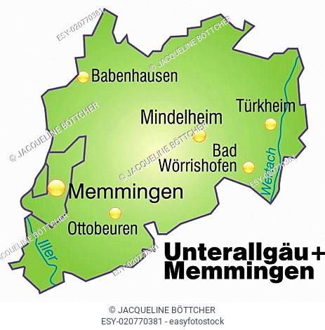 Karte von Unterallgaeu-Memmingen als Übersichtskarte in Grün
