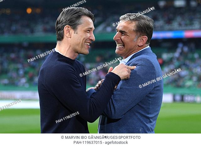 coach Niko Kovac (Bayern Munich, l.) with ARD presenter Stefan Kuntz (r). GES / Football / DFB Cup: Werder Bremen - FC Bayern Munich, 24.04