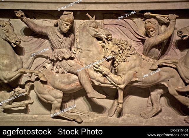 Alexander's sarcophagus from the royal necropolis of Sidon, Archaeological Museum, Istanbul, Turkey, Asia