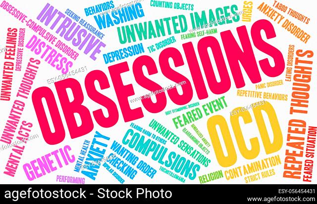 Obsessions word cloud on a white background