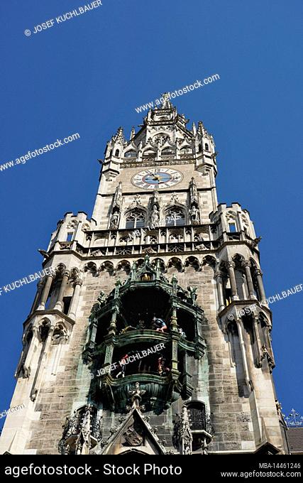 Germany, Bavaria, Munich, Marienplatz, New City Hall, City Hall Tower, Glockenspiel