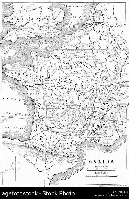 Map of Gaul and part of Britain, c. 58 BC. From Cassell's Illustrated Universal History, published 1883