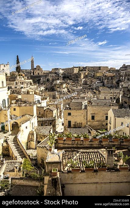 The romantic streets of ancient town 'Sassi di Matera' in Matera, Puglia, Italy