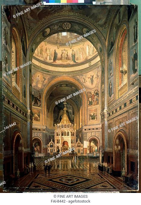 Interior view of the Cathedral of Christ the Saviour in Moscow. Klages, Fyodor Andreyevich (1812-1890). Oil on canvas. Russian Painting of 19th cen