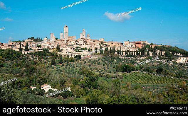 Historical picturesque city of San Gimignano, the town of fine towers, in Sienna province in Tuscany area, Italy