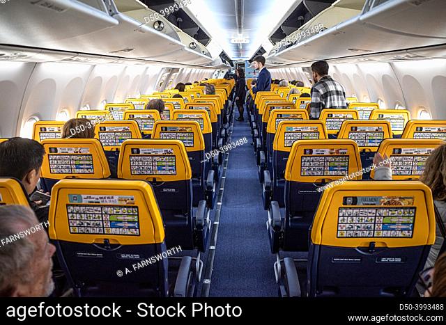 Stockholm, Sweden The interior of a Ryanair plane