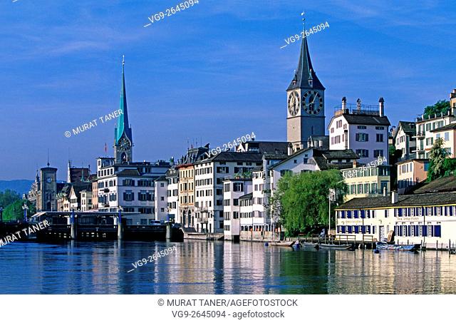 Limmat River and skyline of Zurich, Switzerland