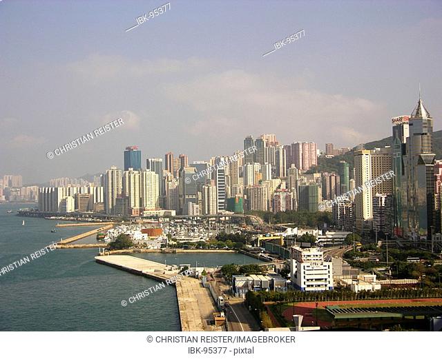 Hong Kong central at day with Victoria Harbour, Hong Kong, China, Asia