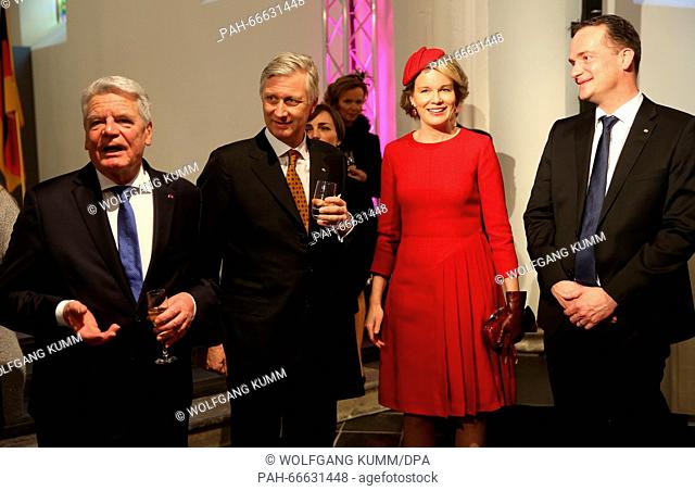 (L-R) German President Joachim Gauck, Belgium's King Philippe, Queen Mathilde and Oliver Paasch, premier of the German-speaking community in Belgium