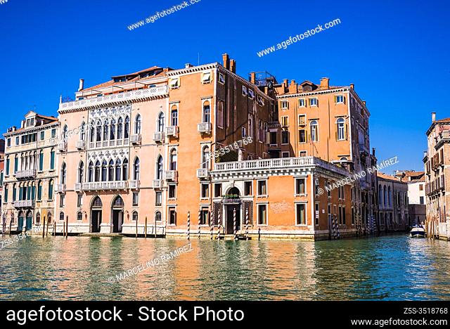 Palazzo Pisani Moretta, left, and Palazzo Barbarigo della Terrazza, right. Grand Canal. Venice, Veneto, Italy, Europe
