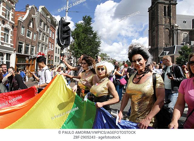 Participants attend the PrideWalk on July 29, 2017 in Amsterdam, Netherlands. The march marks the beginning of Pride Amsterdam
