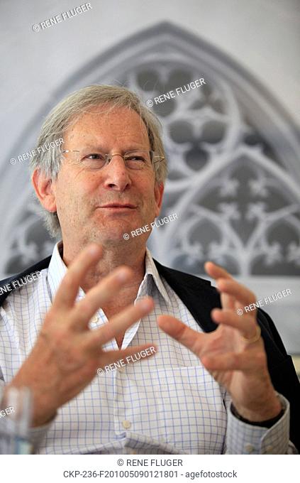 Famous British conductor sir John Eliot Gardiner answers questions at a press conference ahead of his evening concert with English Baroque Solists orchestra and...
