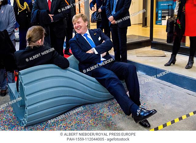 King Willem-Alexander of The Netherlands at Prodock Amsterdam, on November 21, 2018, for a visit on the 1st of a 2 days state visit from the Republic of...