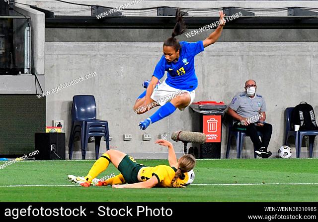 Australia and Brazil drew 2 all in their second international football friendly in Sydney, Australia Featuring: Thais Cristina Da Silva Ferreira Courtney Nevin...