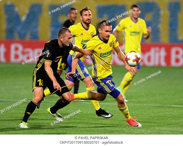From left Gheorghe ANTON of Tiraspol and Lukas ZELEZNIK of Zlin in action during the Football Europa League 1st round group F match: Fastav Zlin vs Sheriff...