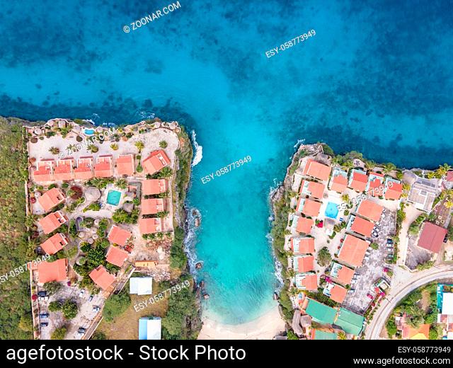 Playa Lagun Beach Cliff Curacao, beautiful tropical bay with white sand and blue ocean Curacao Caribbean