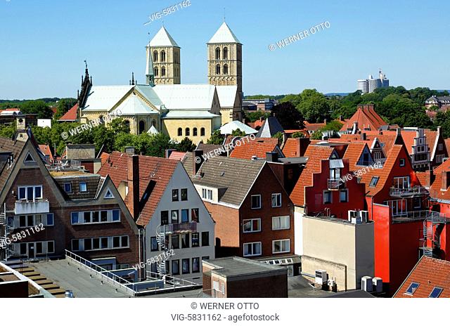 Germany, MUENSTER (WESTFALEN), 14.06.2017, D-Muenster, Westphalia, Muensterland, North Rhine-Westphalia, NRW, city panorama with Muenster Cathedral or Saint...