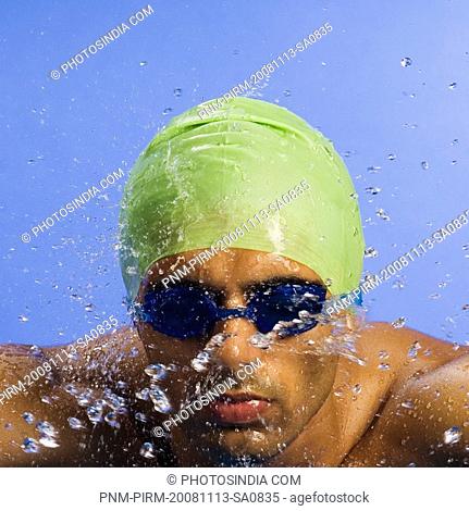 Close-up of a man swimming