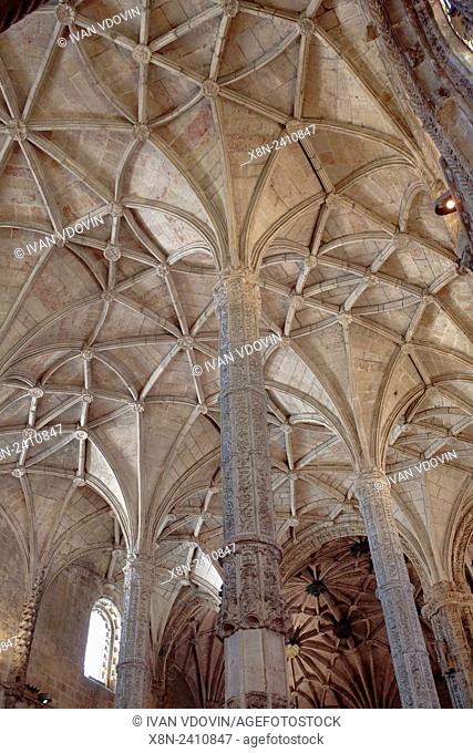 Jeronimos monastery (Hieronymites Monastery), interior of Church of Santa Maria, Lisbon, Portugal