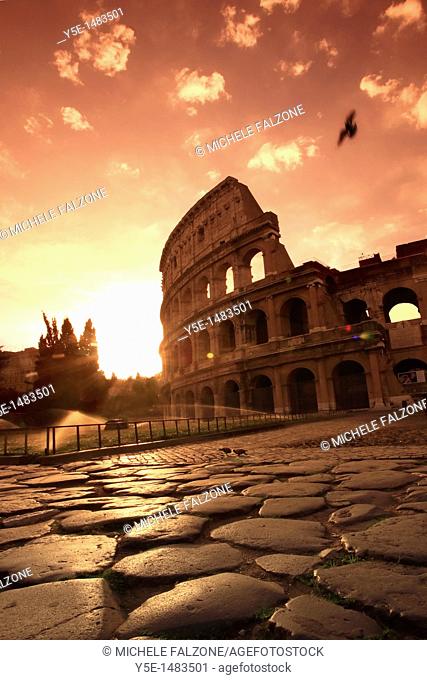 Colosseum and Via Sacra, sunrise, Rome, Italy SUNSET FILTER